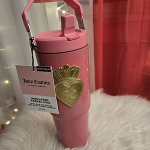 Juicy Couture Pink Insulated Travel Mug with Gold Crest